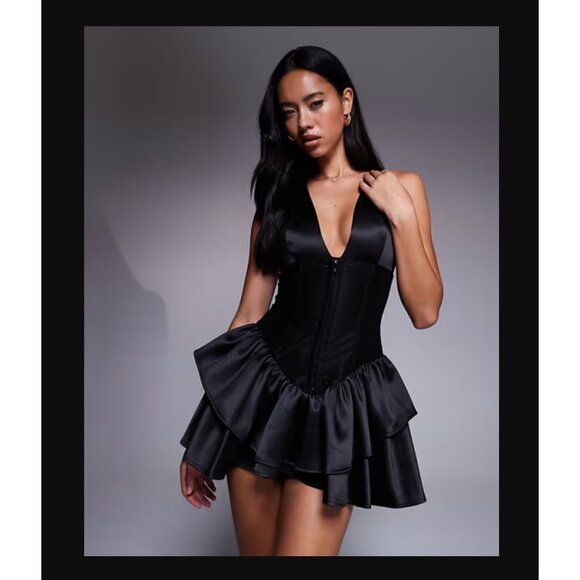 OW Collection Augusta Corset Mini Dress Black Womens Size Small - Picture 1 of 13